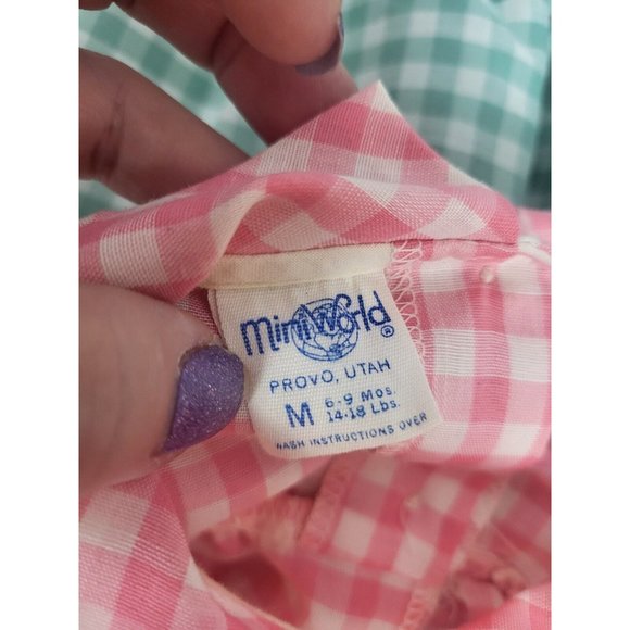 (2) Vintage Infant Girl 70s Blouses Sz 6-9mos Pink And Green Lace And Bows - Picture 3 of 4